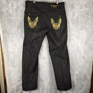 Vintage Y2K Members Property Embroidered Baggy Leg Denim Jeans Size 36x32